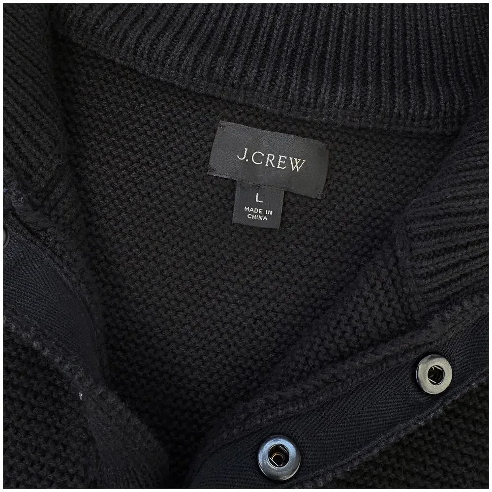 J.Crew Seed Stitch Sweater Men L Black Cotton Snap Mock Neck Pullover Preppy